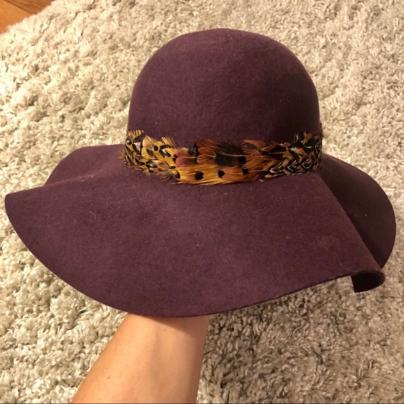 Deep purple wide brim felt hat - OS - Picture 2 of 3